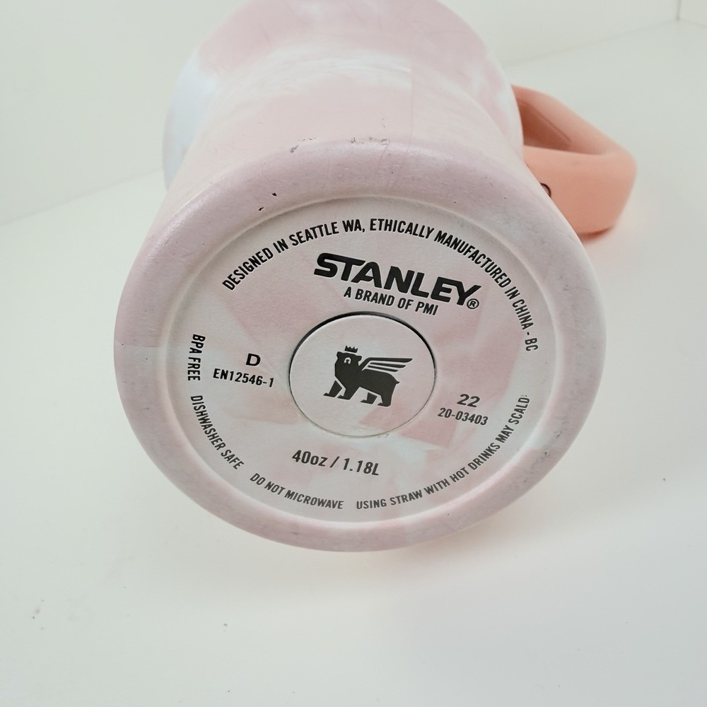 STANLEY 40 oz Tumbler Peach Tie Dye Pink With Straw Handle - Picture 7 of 9